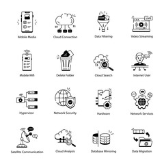Handy Pack of Network Services Linear Icons 


