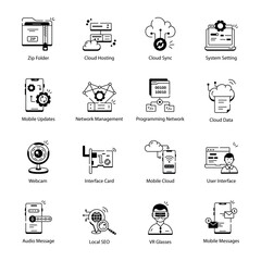Bundle of Web and Network Services Linear Icons 
