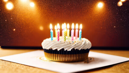 Birthday cake with candles on a light background