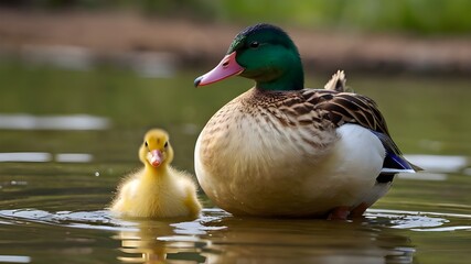 duck family on the water during spring