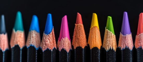 Vibrant row of assorted colored pencils for artistic creativity and school supplies