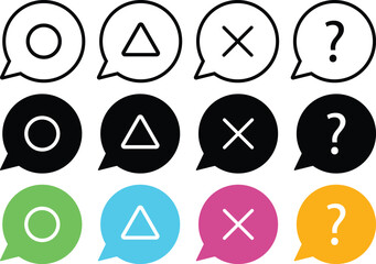 Circle, Treangle, Cross and Question mark icons, Symbols. Vector illustration