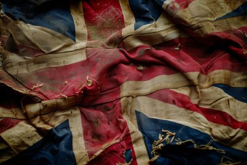 Grunge-style Union Jack flag displayed at an angle, creating a dynamic and rugged expression of British patriotism
