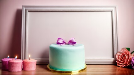 Pastel colors frame with free place for text made from a lot of gift boxes with big bows and candles