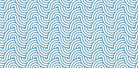 Modern diamond geometric waves spiral pattern and abstract circle wave lines. blue seamless tile stripe geomatics overlapping create retro square line backdrop pattern background. Overlapping Pattern.