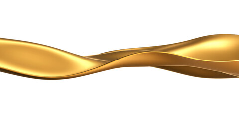 Gold liquid wave, 3d golden fluid silk ribbon isolated on light background. Render of luxury cloth or curtain with wavy folds and shiny gradient effect flying in motion. 3D vector motion background