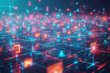 Obraz premium Social Network Concept with Blockchain Architecture Visualization of a Metaverse Big Data with Viral Videos