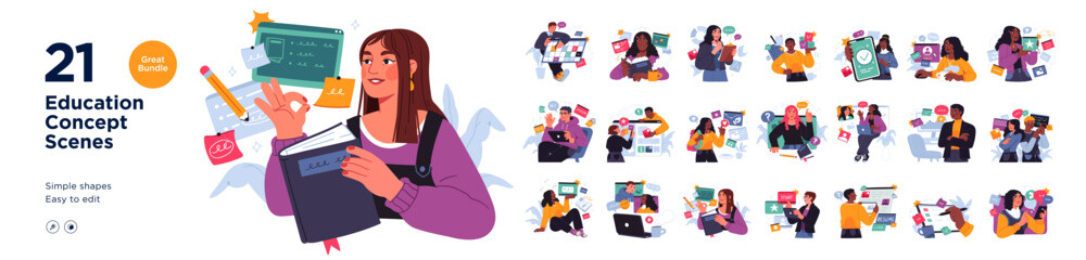 Business Concept illustrations. Mega set. Collection of scenes with men and women taking part in business activities. Vector illustration - 739352655