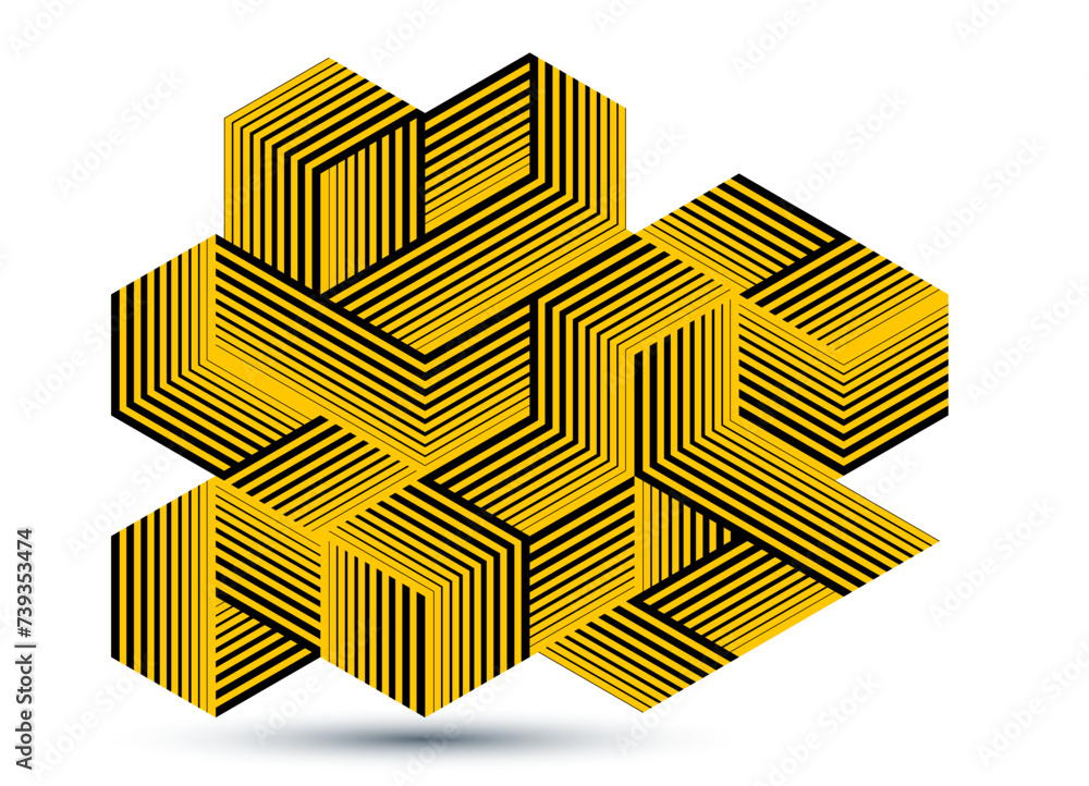 Poster isometric 3d cubes vector abstract geometric background, yellow abstraction art architecture city bu