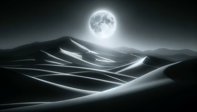Serene Moonlit Night Over Desert Dunes, Nature Background