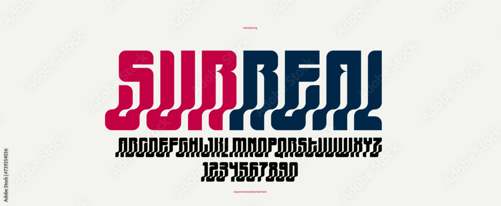 Fototapete bended and deformed display font for logos and posters, vector distorted and twisted typeface for he