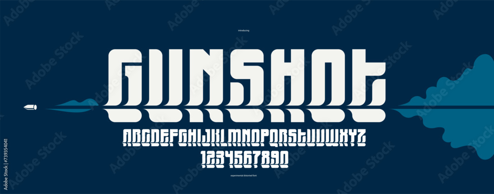 Poster bended and deformed display font for logos and posters, vector distorted and twisted typeface for he