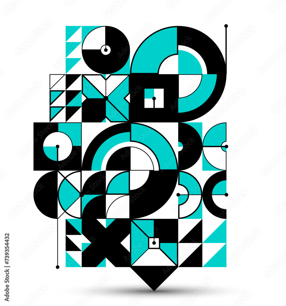 Poster Abstract geometric pattern vector background isolated, tech style engine looks like composition, engineering draft style pattern, network and digital data.