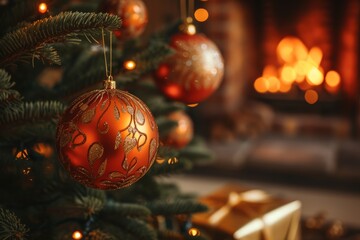 Christmas tree with red and gold ornaments