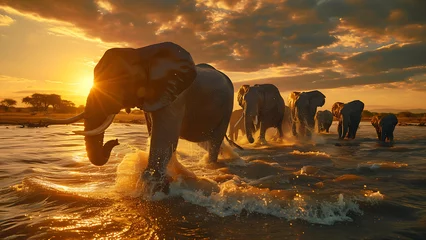 Foto op Aluminium A herd of wild elephants © Chitchanok