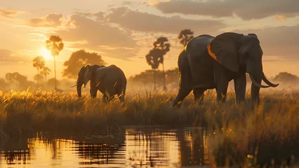Foto op Aluminium A herd of wild elephants © Chitchanok