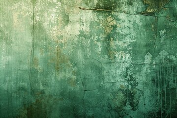 weathered green painted concrete wall with cracks