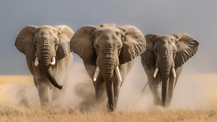 A herd of wild elephants - obrazy, fototapety, plakaty