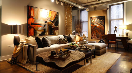 Contemporary Comfort: Modern Living Room Oasis. Generative AI