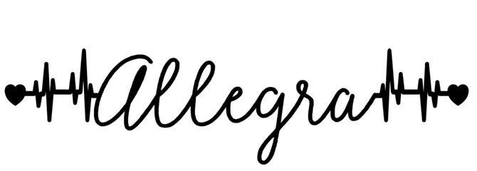 Allegra - black color - name written - heartbeat, electrocardiogram, love - for websites,, presentations, greetings, banners, cards,, t-shirt, sweatshirt, prints, cricut, silhouette, sublimation	 - obrazy, fototapety, plakaty