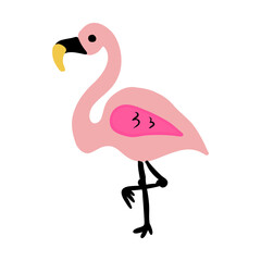 Decorative flamingo vector flat illustration isolated on white background, wild tropical animal, colorful sign for design kid map, zoo alphabet, fauna element