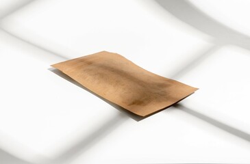 Kraft paper pouch, ziplock bag, pack mockup. Craft beige zip lock sack for tea, coffee, angle view