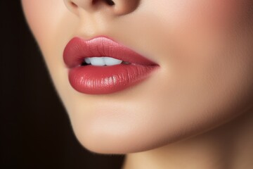 Fototapeta premium Close up of woman's lips with pink lipstick
