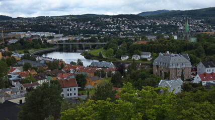 Fototapeta premium View of Trondheim from Kristiansten Festning, Trondelag County, Norway, Europe 