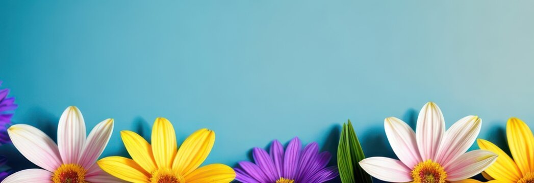Banner spring flowers with free space in pastel colors 
