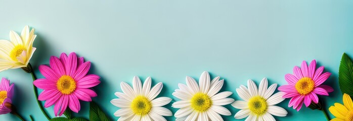 Fototapeta na wymiar Banner spring flowers with free space in pastel colors 
