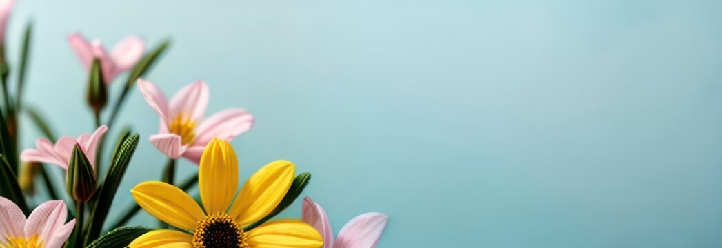 Banner spring flowers with free space in pastel colors 