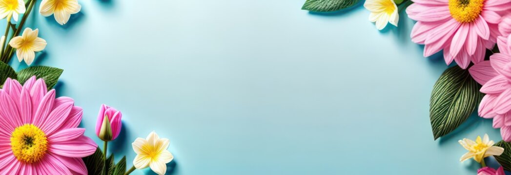 Banner spring flowers with free space in pastel colors 