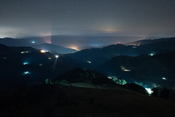 Night over distant hills and mountains in the rural area of western Serbia