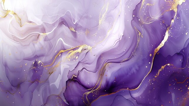 Abstract purple marble swirls with golden accents in luxurious design