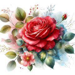 bouquet of roses watercolor style illustration isolated on transparent background
