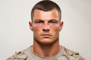 Fototapeta premium Portrait of a male soldier with mud on his face