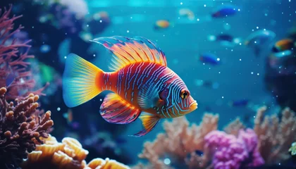 Fototapete Rund Fish in the water, coral reef, underwater life, various fish and exotic coral reefs © Virgo Studio Maple