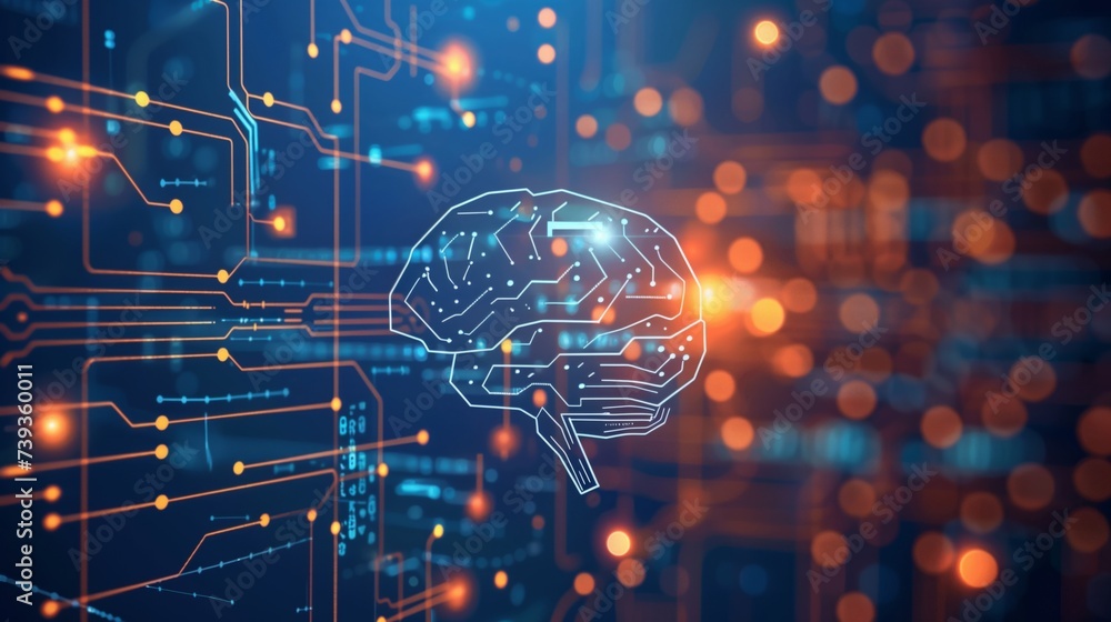 Poster conceptual digital brain represents the intricate workings of artificial intelligence and machine le