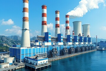 Obraz premium nuclear power industry plant with smoke stacks