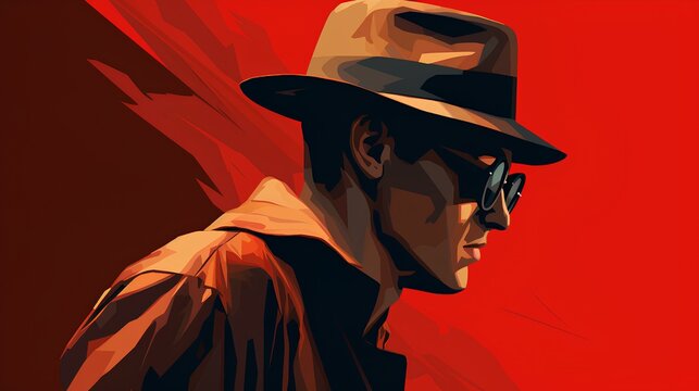 Illustration of a detective on a red background