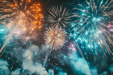 Fireworks light up the sky in a dazzling display - obrazy, fototapety, plakaty