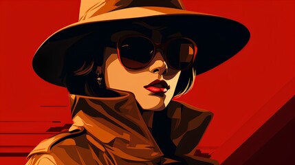 Woman in detective fashion outfit illustration