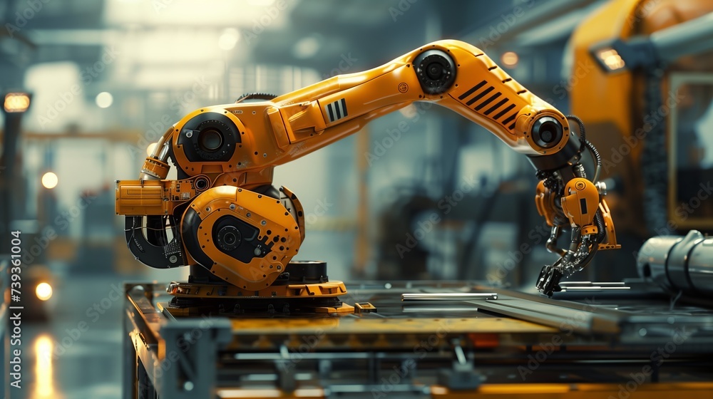Poster highly sophisticated industrial robot engaged in performing precision tasks as part of an automated 