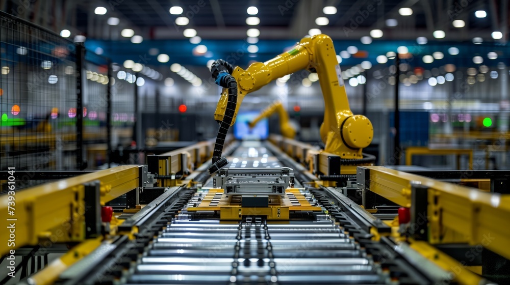Poster highly sophisticated industrial robot engaged in performing precision tasks as part of an automated 