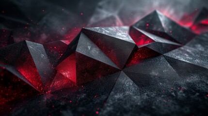 3D geometric shapes in red and black, creating a striking abstract pattern, ideal for bold graphic...