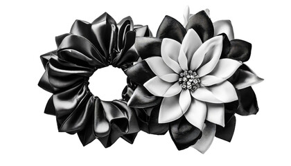 Black and silver ribbons isolated on transparent background.