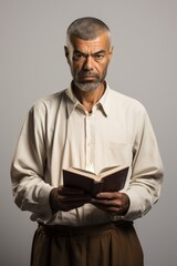 Portrait of a serious man reading a book