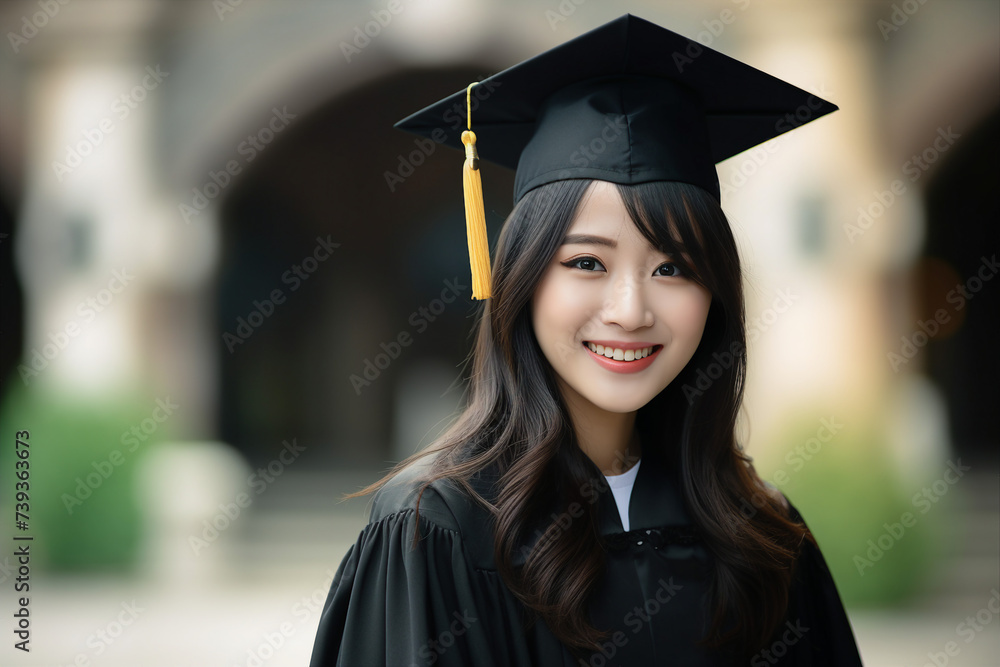 Wall mural Excited youth graduating from college university school wearing tassel hat prom day Generative AI pic - Wall murals