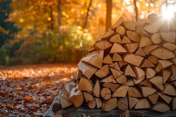 A Stack of Firewood in the Woods