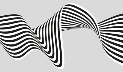 Striped black and white line vector on abstract background, striped wave design